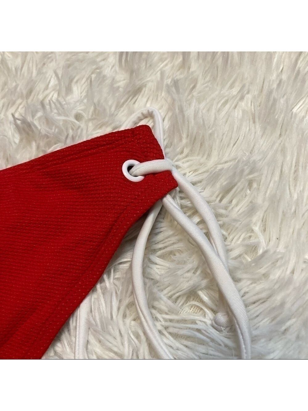 Cacique Red Textured String Bikini Bottom - Picture 5 of 8